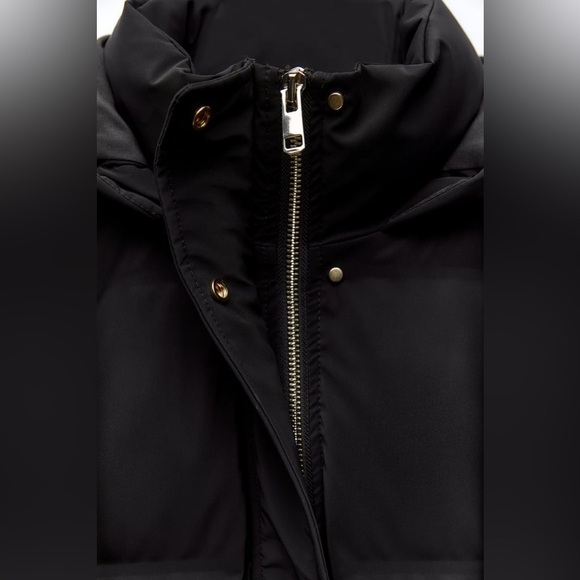 NWT Zara Black Quilted Windproof Jacket with Hood. Size L. - Picture 9 of 16